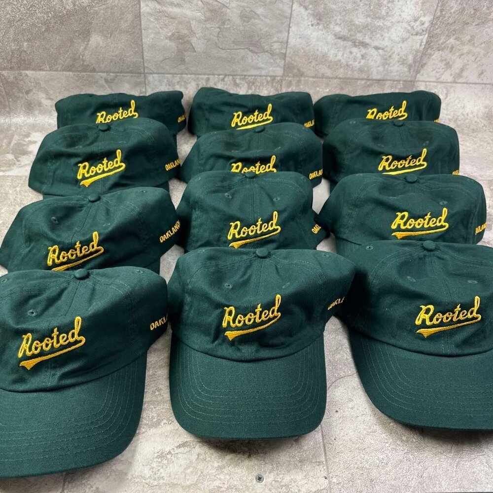 Rooted Embroidered Dark Green Baseball Cap with Yellow Script